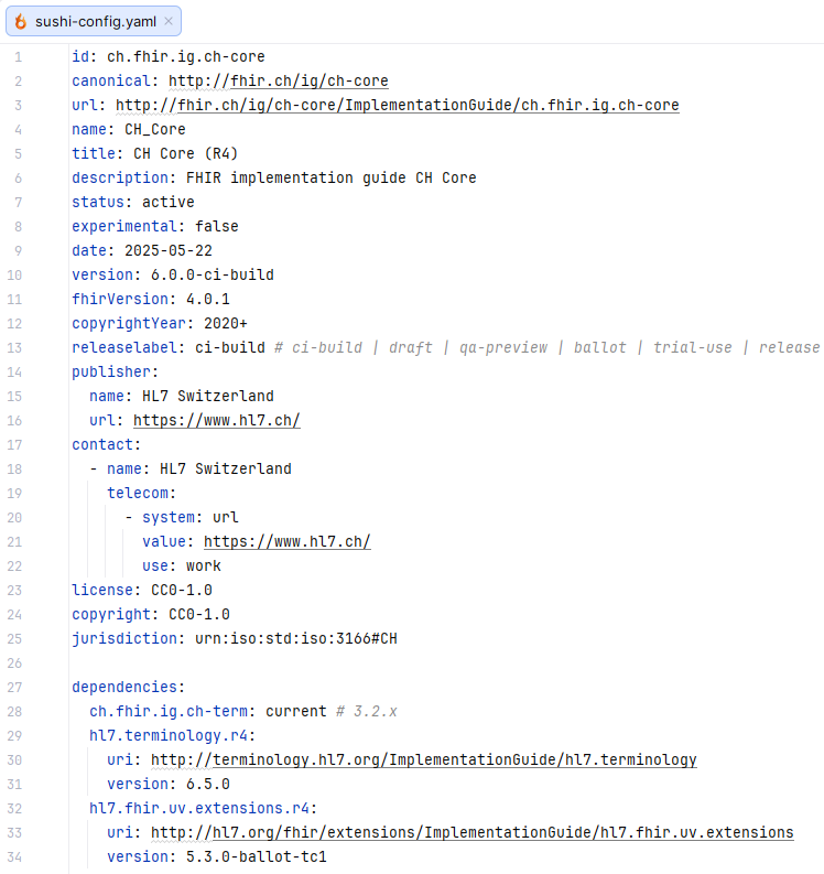 The 'sushi-config.yaml' file opened in the IDE
