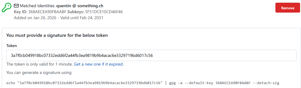 The GPG key verification form